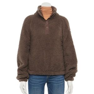 NWT SO Brown Sherpa Quarter Snap